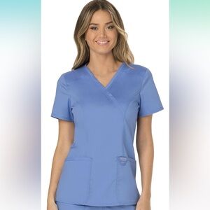 CHEROKEE Workwear Revolution Mock Wrap Scrub Top, M, Ciel Blue